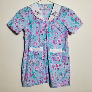 VTG Lati Fashion 3X Floral house coat moomoo Embroidered grannycore pockets